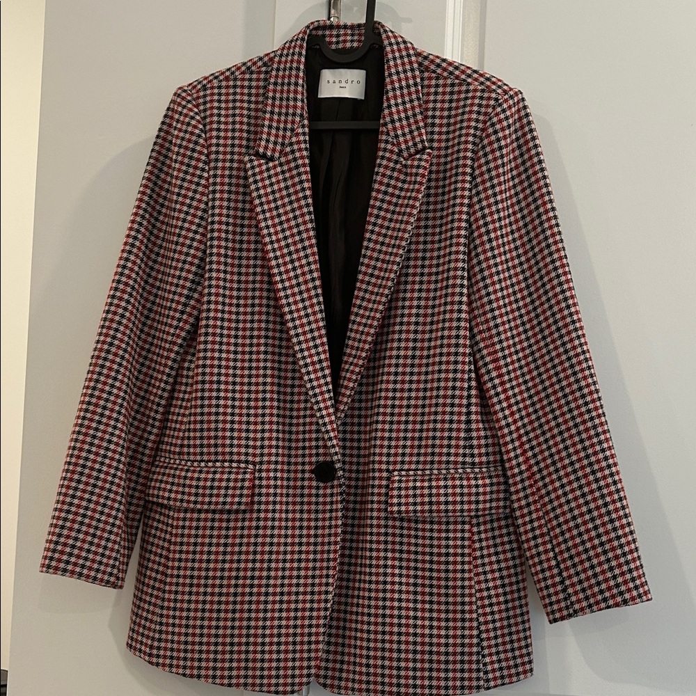 Sandro Black and Red Houndstooth Blazer